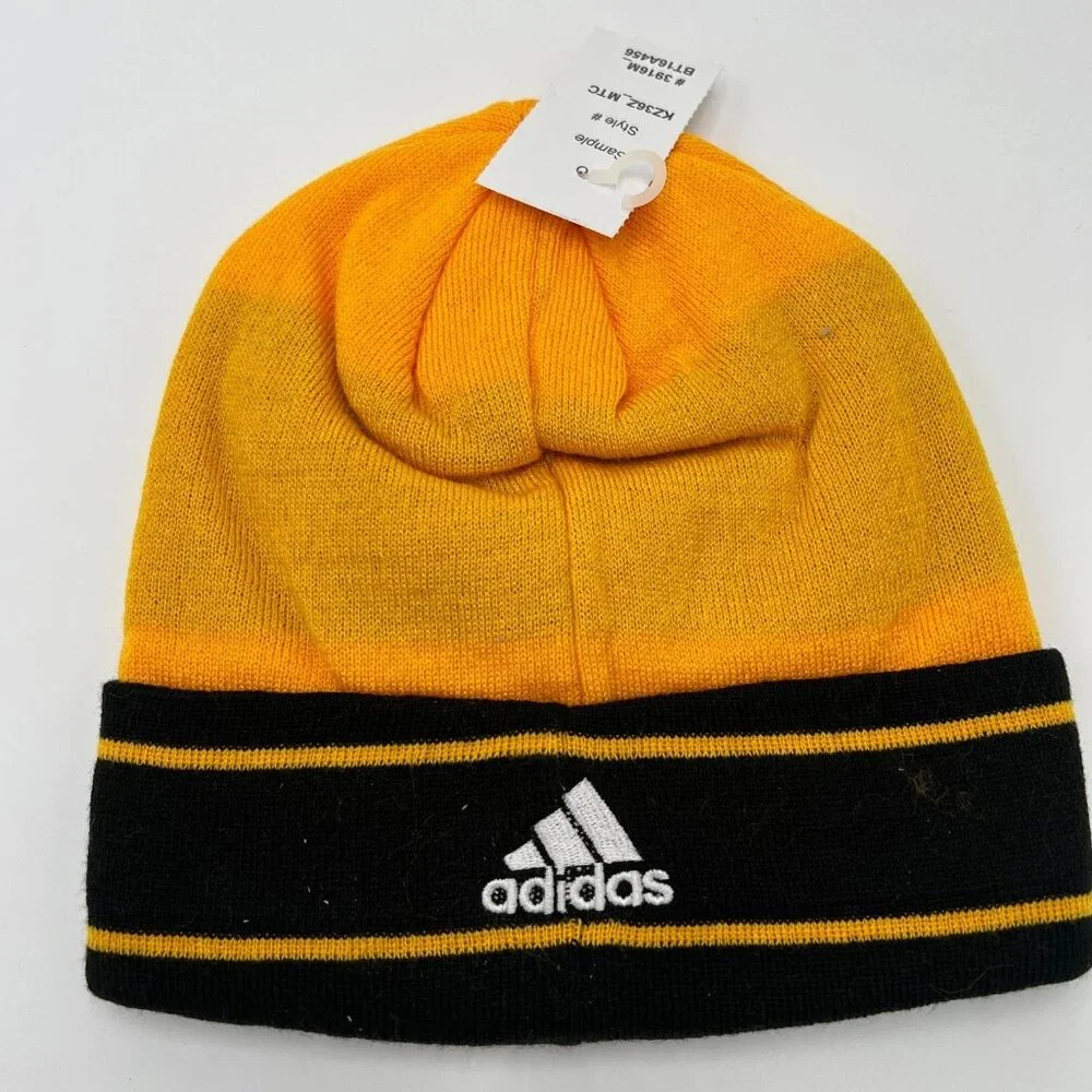 Adidas Unisex Yellow Black Knit Logo Pittsburgh Penguins NHL Team Beanie Hat NWT